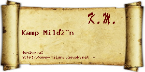 Kamp Milán névjegykártya